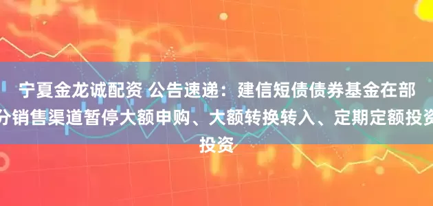 宁夏金龙诚配资 公告速递：建信短债债券基金在部分销售渠道暂停大额申购、大额转换转入、定期定额投资