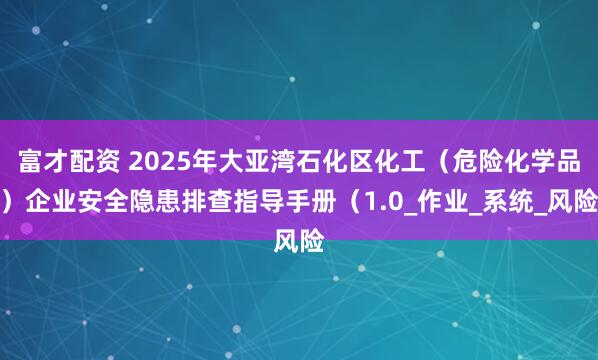 富才配资 2025年大亚湾石化区化工（危险化学品）企业安全隐患排查指导手册（1.0_作业_系统_风险
